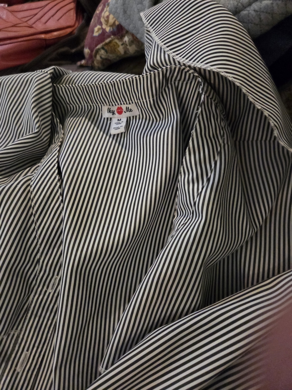 Striped Ruffle Collar Button-Front Blouse - Blue/White - Picture 4 of 4